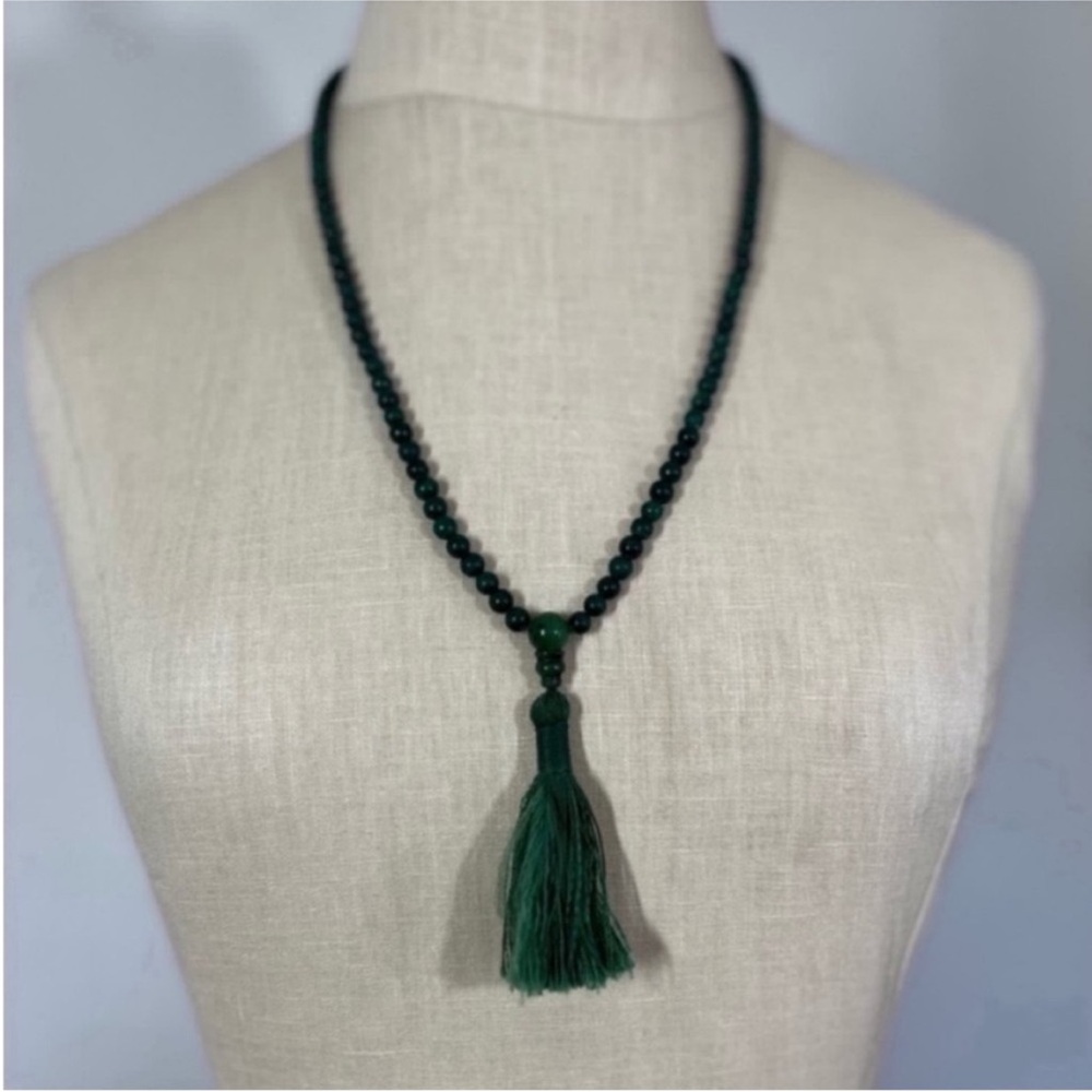Elegant Green Beaded Necklace with Tassel
